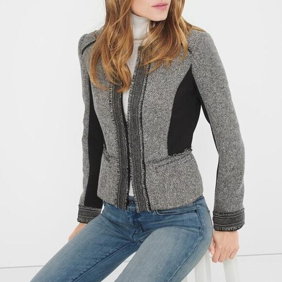 NWT WHBM‎ Belle Tweed Moto Jacket Black White Size 00 - Picture 2 of 13